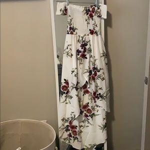 Off shoulder white floral high low dress